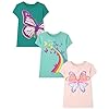 The Children's Place Girls Short Sleeve Graphic T-Shirt 3-Pack, Butterfly/Heart/RAINBOY, Large