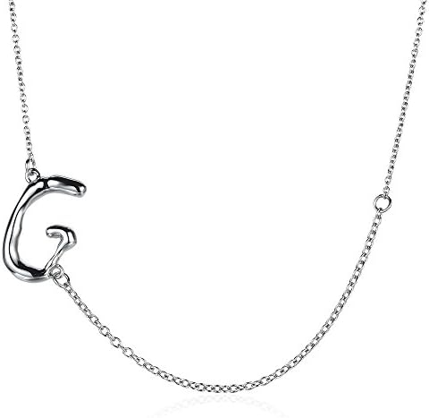 KEB1 Stainless Steel Sideways Necklace Silver Initial 26 Letters Alphabet Personalised Charm Pendant Necklaces from A-Z