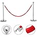 Yaheetech 4pcs Stainless Steel Stanchion Posts - 6.6FT Extended Red Velvet Rope Retractable Safety Barriers with Stable Base for Party Supplies Theater Hotels Clubs Museums, Silver
