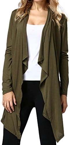 WITION Women's Long Sleeve Draped Open Front Soft Cardigan (L, Army green)