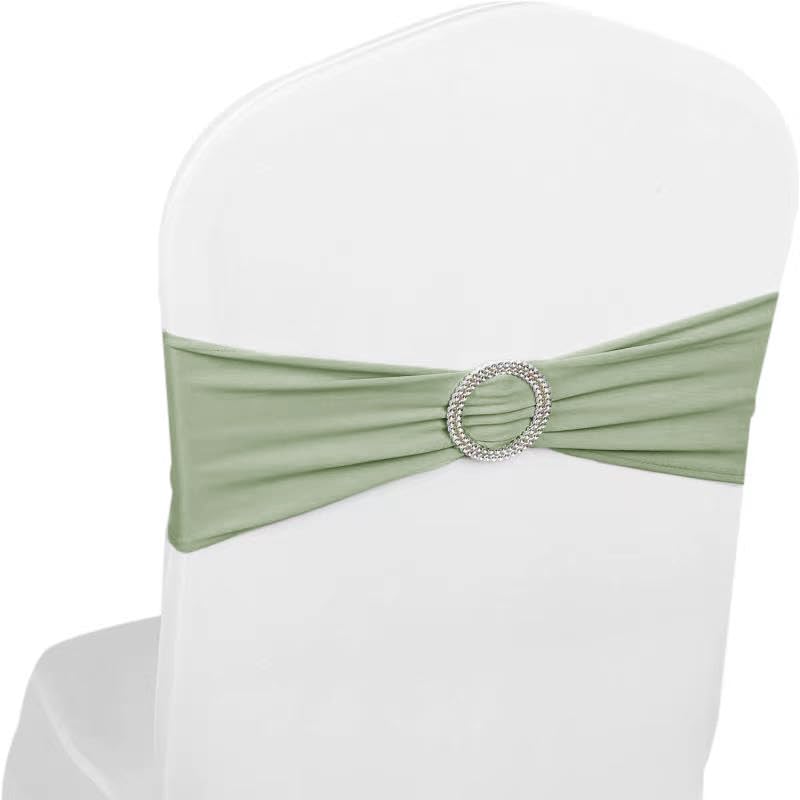 Elastic Stretch Spandex Chair Covers Sashes Bands With Buckle Bows For Wedding Home Party Suppliers Decorations (Dusty Green, 50PCS)