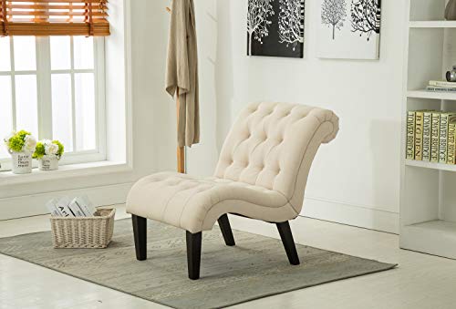 YongQiang-Living-Room-Chairs-Upholstered-Tufted-Bedroom-Accent-Chair-Curved-Backrest-Lounge-Chair-with-Wood-Legs-Cream-Fabric