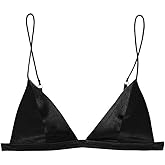 SilRiver Women's Silk Satin Triangle Bralette Soft Cup Wireless Bra Smooth and Comfortable Wire Free Bra Top