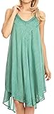 Sakkas 16606 - Calais Mid Length Sleeveless Tank Top Detailed Embroidery Caftan Dress - Aqua - OS