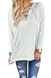 OURS Women's Autumn Fall Stylish Long Sleeve Loose Hoodie Pullover V Neck (L, Grey)