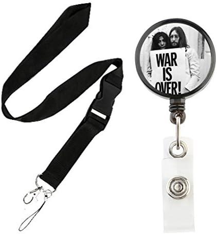Translucent Retractable Badge Holder Reel Key Chain Reel with Lanyard for Key Cards and ID Cards (JOHN LENNON Black Reel &amp; Lanyard)