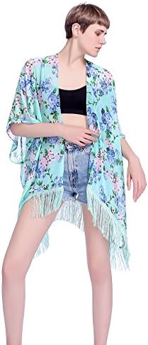 Rulala Women Kimono Cardigan Chiffon Loose Shawl Kimono Top Cover Up Blouse One Size