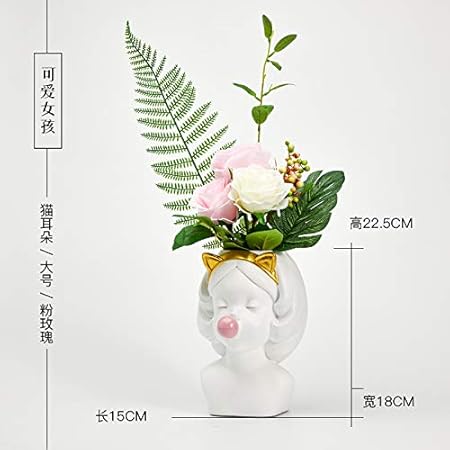 Vase Decoration Maison Salon Petite Composition De Fleurs Fraiches Fleurs Sechees Decoration Creative Table Salon Decorations Art Portrait Oreille De Chat Soufflant Bulle Fille Grand Rose Rose Amazon Fr Cuisine Maison