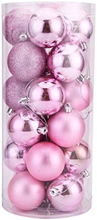 Boyiya 24Pcs Christmas 2017 Fashion 5CM Balls Baubles Party Xmas Tree Decorations Hanging Ornament Decor (Pink)