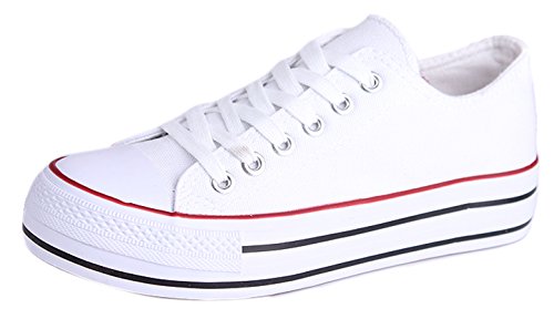 Honeystore Women's Fashion Low-Top Sneakers Platform Flats Lace up Canvas Shoes White-02 5.5 B(M) US