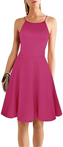 Ineffable Women's Cold Shoulder Sleeveless Mini Spaghetti Strap Casual Dress(Rose, XL)