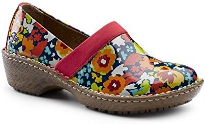 Lila SureGrip Womens Bella Navy/Orange Floral Slip Resistant Work Clogs 8W