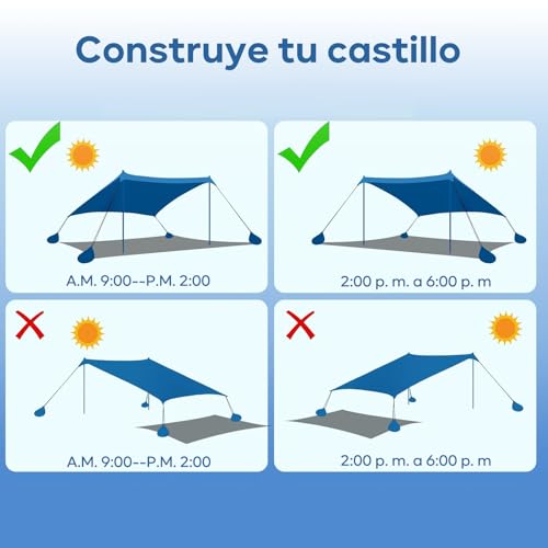 Sombrilla para Playa 3*3*2M,UPF50+ Carpas para Exteriores 4-6 Persona,Toldo Tienda de Playa Grande Plegable con 4 Sacos de Arena,2 Polos,4 Clavos Rectificados para Playa,Césped,Camping,Picnic,Patio