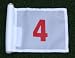 Red Numbered #4 printed on a solid White Jr. (8" L x 6" H) 400 Denier Pin Marker Flag For Golf & Putting Green Applications