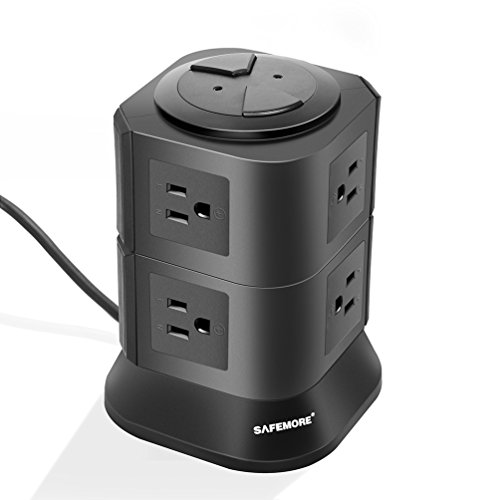 Power Strip Surge Protector 8 Multi Outlets with Overload Protection 3 Prong Plug Multiple Vertical Tower Charging Station with Copper Extension Cord for Home& Office & Workshop-Safemore-Black - Thumbnail 7