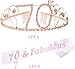MEANT2TOBE 70th Birthday Sash and Tiara for Women - Fabulous Glitter Sash + Basic Rhinestone Pink Premium Metal Tiara for Her, 70th Birthday Gifts for 70 Celebration