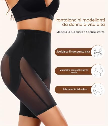 Guaina Contenitiva Donna Lifting Glutei Pancera Contenitiva Pancia Piatta Vita Alta Intimo Modellante Shapewear Snellente Senza Cuciture(Nero, M)