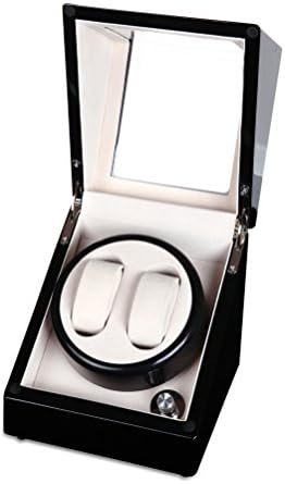 Serdan [100% Handmade] Double Watch Winder with Swiss Motor (2+0) Black & White (PU pastic)