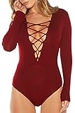 Pink Queen Women's?V-neck?Bandage?One Piece Tight Bodysuit Jumpsuit Size L Hot Red