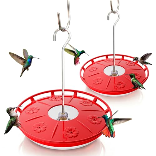 Kingsyard 2 Pack 16 OZ Disc Hummingbird Feeders for Outdoors Hanging, 6 Bee Proof Feeding Ports Leak-Proof Humming Nectar Bird Feeder, Ant Moat Easy Clean, Jelly Oriole Feeders, Garden Décor Gifts