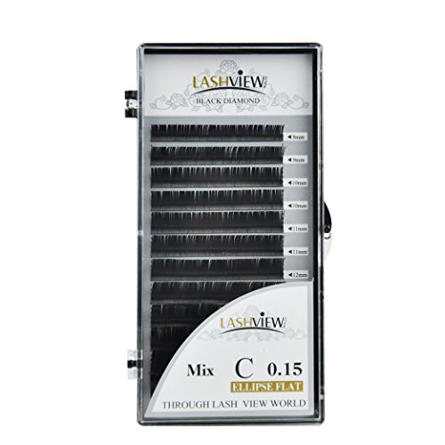 LASHVIEW Ellipse Eyelash Extensions 0.15mm C Curl 8-15mm Mix Flat Eyelash Extension Light Lashes Individual Eyelashes Salon Use Black Mink False Lashes Mink lashes Extensions