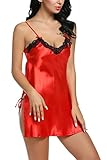 Avidlove Women Sexy Lingerie Satin Nightgown Chemises Slip Sleepwear Red M