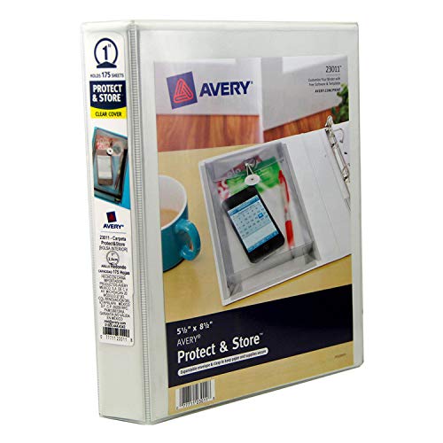 Avery Mini Protect and Store View Binder with 1 Inch EZ-Turn Ring, 5.5 x 8.5 Inches , White (23011)