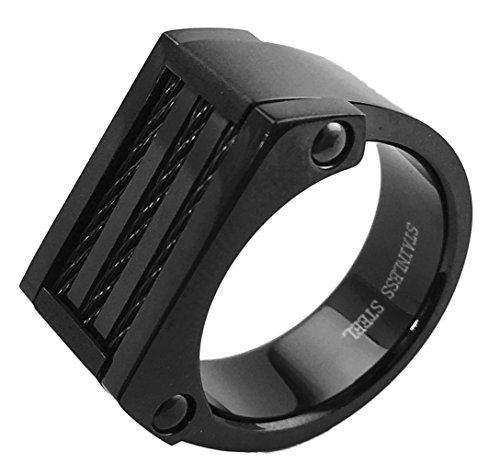 Lineave men s stainless steel rectangular black cable f…