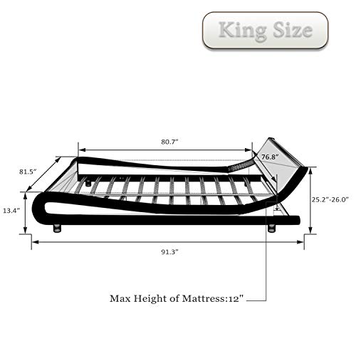 Allewie King Size Bed Frame with Curved Adjustable Headboard, Faux