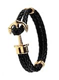Happiness Jewelry Unisex PU Leather Bracelet With Anchor Alloy Clasp 8.6 Inches Length (Black Gold)