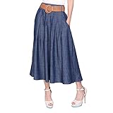 Kaachli Women's Midi Denim Skirt (with a Belt) (L)