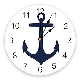 YESOF66 10 inch Round PVC Wall Clock, Silent Non-Ticking Battery Operated Clock, Nautical Navy Blue Anchor White… 41JcXye1whL. SS280