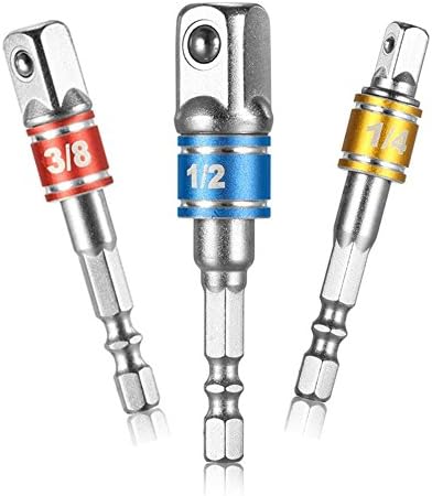 Power Hand Tools Sockets Adapter sets,3Pcs 1/4" 3/8" 1/2" Hex Shank Bit Square Nut Driver Set Power Extension Drill Cordless Impact Sockets Bit Set Adapter, Socket Wrench Set Ratchet Extension