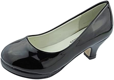 Pierre Dumas Girl's Kara-1 Vegan Leather Rounded-Toe Mid Heel Princess Dress Pumps (4 M US Big Kid, Black Patent)
