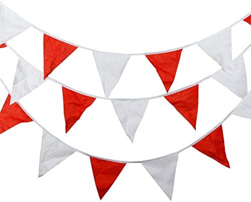 JUNDA Red & White Cotton Triangle Flag,Bunting Banner Garlands for Wedding, Birthday Party, Outdoor & Home Decoration