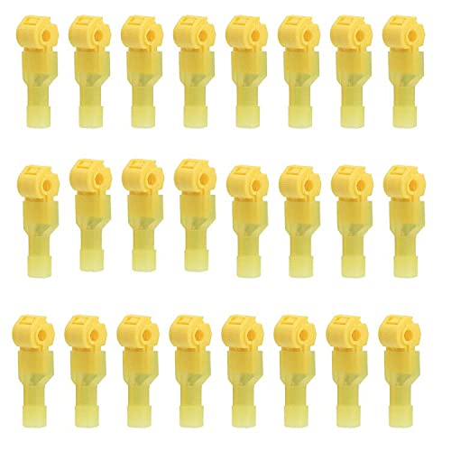 Ruidee 60Pcs/30Pairs T Tap Wire Connectors Electric Wire Terminals Self-Stripping Fully Insulated Male Quick Disconnects Spade Terminals 12 AWG Yellow/UNJY