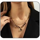 Systechy Brown Beaded Necklace for Women Tiger Eye Sun Pendant Necklace Gold Layered Beaded Necklaces Adjustable Boho Statement Sweater Chain Necklace Fashion Jewelry Accessary