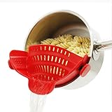 Strainer with 2 Clip for Veggies Pasta Ground Meat and More for Pots Pans,Made by FDA Approved, Heat Resistant Silicone, Red
