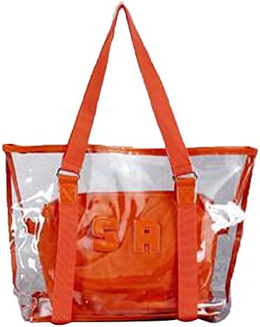 JUFANA Women Clear Waterproof Shoulder Messenger Bag, Jelly Transparent Semi-clear PVC Beach Swimming Tote with Small Cosmetic Handbag (Orange)