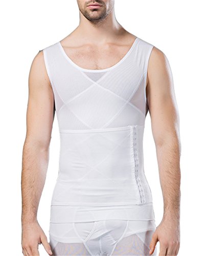 Didos Secret Breathable Gynecomastia Compression Hide Man Moobs Clasp Chest Binders Tank Tops (Medium, White) - Thumbnail 4