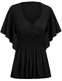 Women V-neck Slimming Short Sleeve Smocked Empire Waist Batwing Tuni Top Plus
