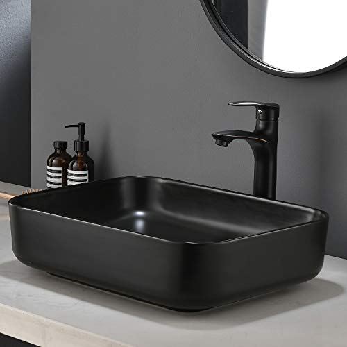Ufaucet Modern Black Rectangular Above Counter Countertop Porcelain Ceramic Bathroom Vessel Vanity Sink