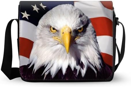 Bald Eagle on American Flag Oxford Fabric Messenger Cross Body Shoulder Bag Travel Bag