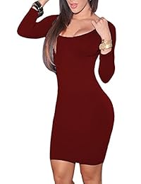 VOGRACE Vestido de mujer cuello redondo manga 3 4 Bodycon Pencil vestido Club Party Mini Vestido