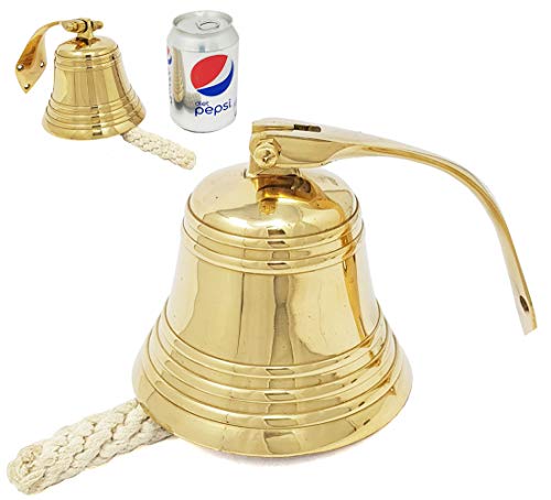 Brass Nautical - 4 inches Brass Ship Bell Polished Nautical Hanging with Wall Mount Large Decor Outdoor Replica Bell - Thumbnail 7