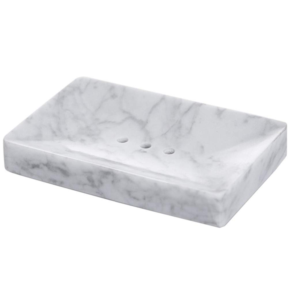 StonePlus Natural Smooth Real Marble Soap Dish/Facial Sponge Holder/Bathroom Makeup Sponge Tray with Draining Hole (White Carrara)