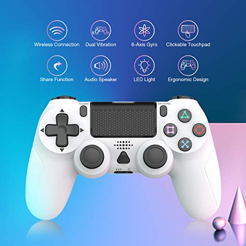 Wireless Controller for Playstation 4, Y-Team Game Controller for PS4 1000mAh Gamepad Remote with Dual Motor, Gyro, 3.5mm Audio Jack, Speaker, LED, USB for PS4/Pro/Slim/PC/Laptop (White)