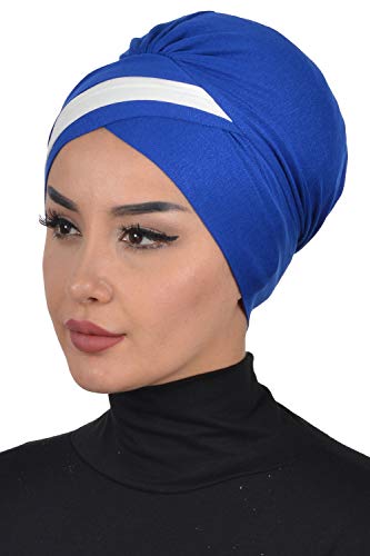 Instant Turban Cotton Scarf Head Wrap Cancer Chemo Headwear Two Colr Blue Ivory