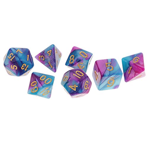 Dovewill Set/7pcs 1.6cm/0.62'' Polyhedral Dice D20 D12 D10 D8 D6 D4 Table Games for Dungeons & Dragons DND MTG RPG Toys Gift Purple Blue