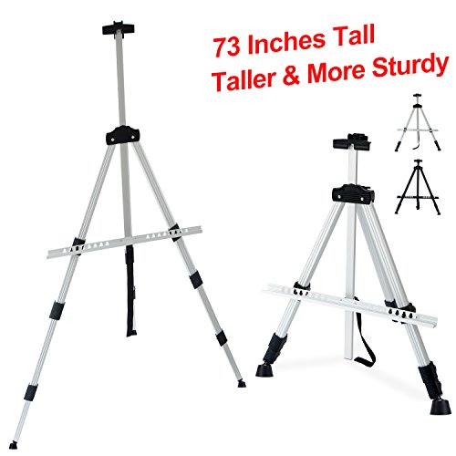 T-Sign 72'' Tall Display Easel Stand, Aluminum Metal Tripod Art Easel Adjustable Height from 22-72”, Extra Sturdy for Table-Top/Floor Painting, Drawing and Display with Bag, Sliver